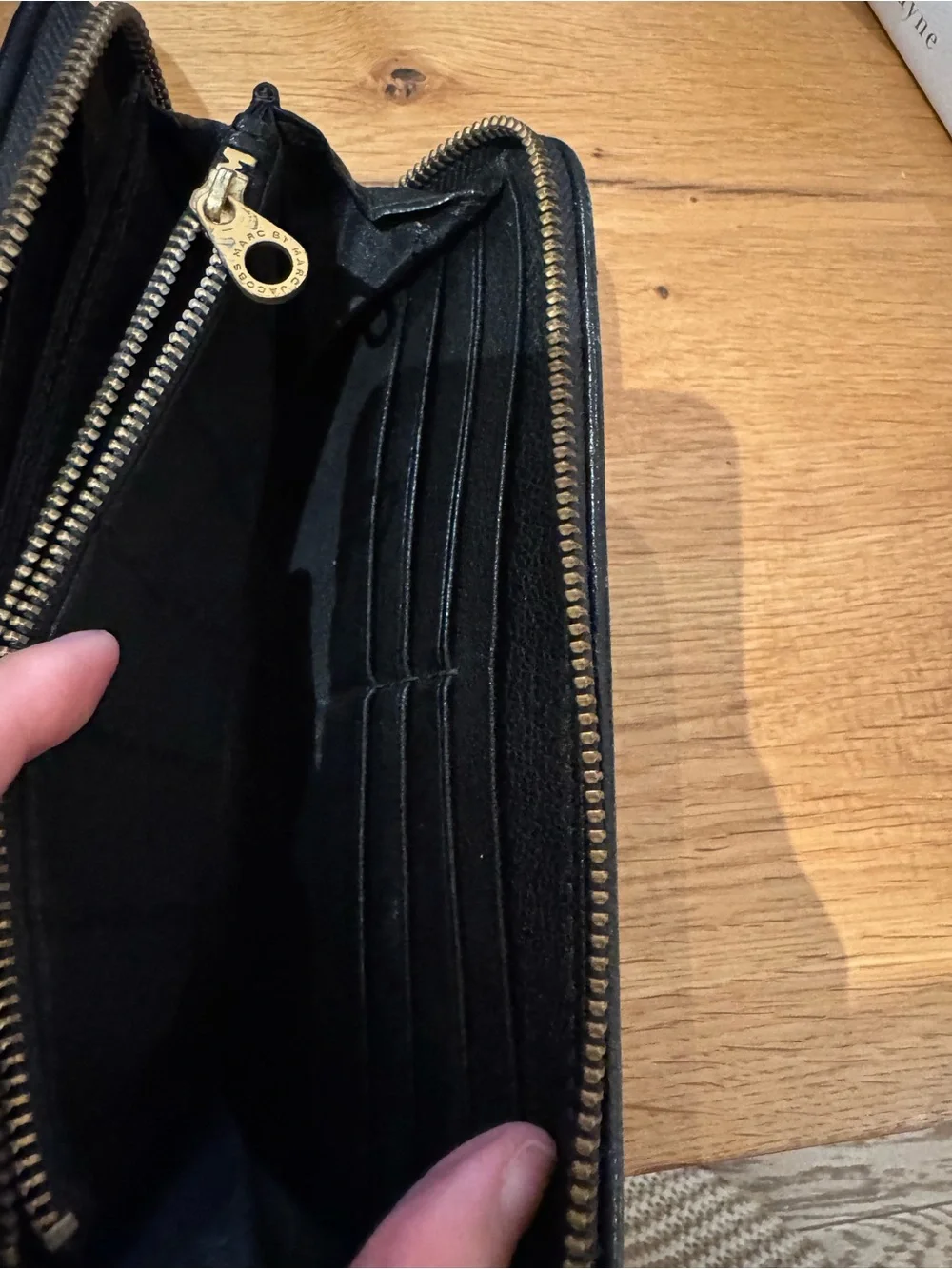 Marc by Marc Jacobs Black Leather Zip-Around Wallet with Gold Accents